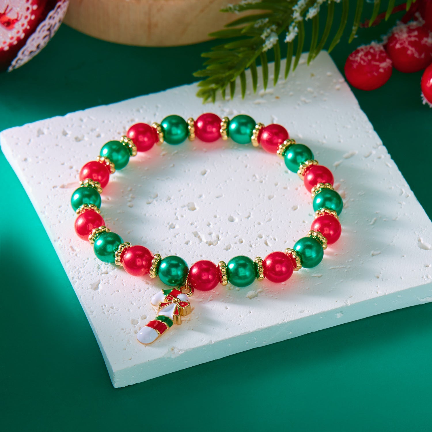 Wholesale Christmas  Pendant Colorful Round Bead Bracelet